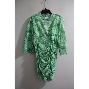 GANNI Green Floral Ruched top half Sleeve Size EU 36 US Small